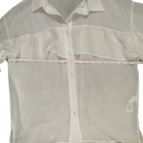 ASOS DESIGN Chiffon Ruffle Front Soft Shirt Sheer Minimalist Ivory White Size 4 - Picture 6 of 8